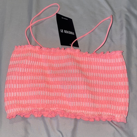 Pink Textured Striped Cropped Bralette Tank - Picture 2 of 2
